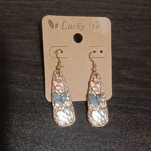 Stylish Rose Gold, Silver & Mint Heart Earrings